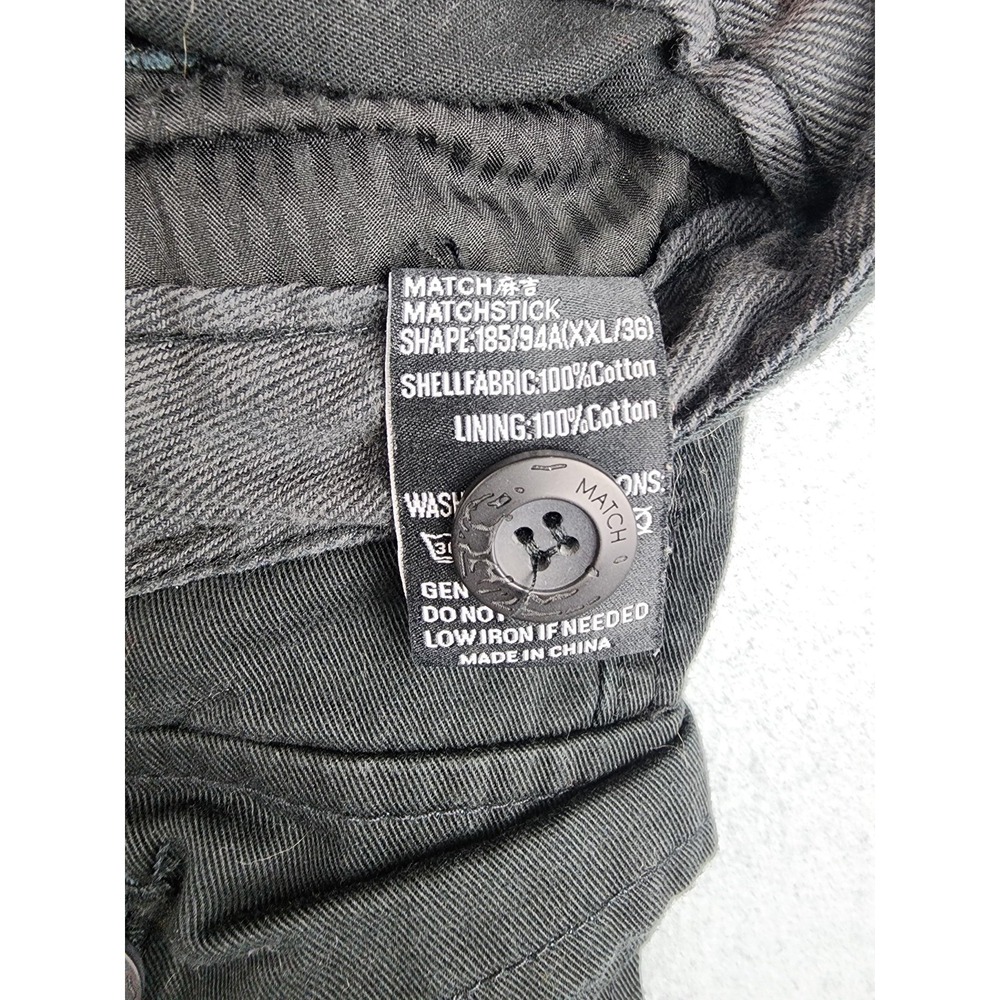 Matchstick Pants Mens 35x32 Black Cargo Canvas Workwear Utility Drawstring READ - Picture 3 of 11